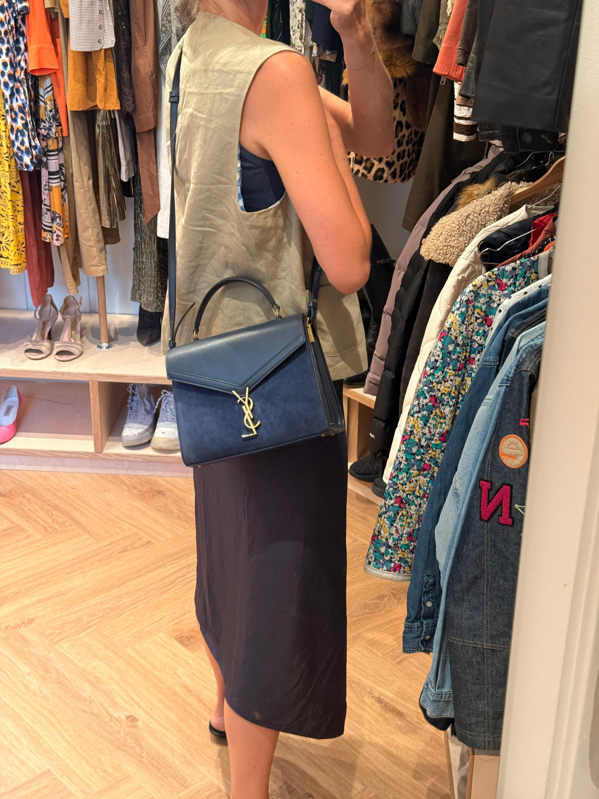 Saint Laurent Paris Cassandra Suede & Leather 2-Way Handbag