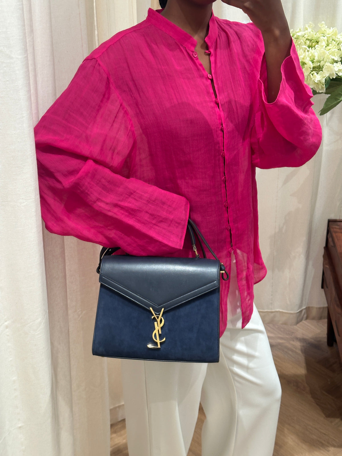 Saint Laurent Paris Cassandra Suede & Leather 2-Way Handbag