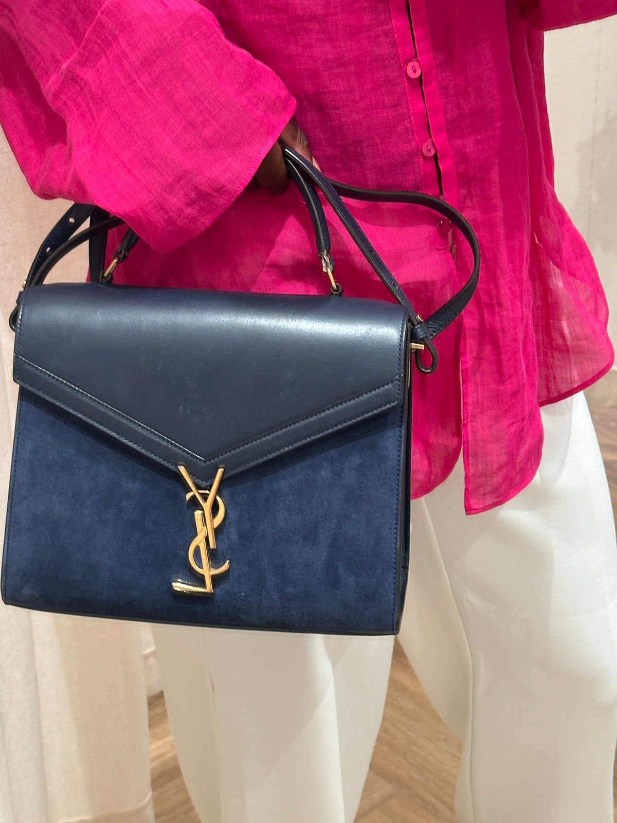 Saint Laurent Paris Cassandra Suede &amp; Leather 2-Way Handbag